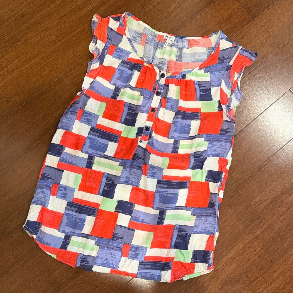 Splendid Multicolor Plaid Woman’s cap Sleeve Top